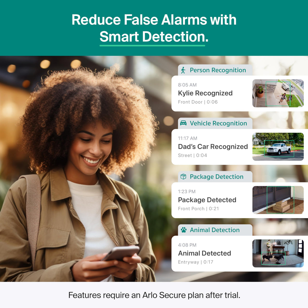Arlo Essential Security Camera 2K (2025 Release) + 6 Months of Secure Plus Plan - Continuous Wired Plug-in Power Outdoor Camera, Person Recognition, Package Detection, Animated Preview, 2 Cam, White