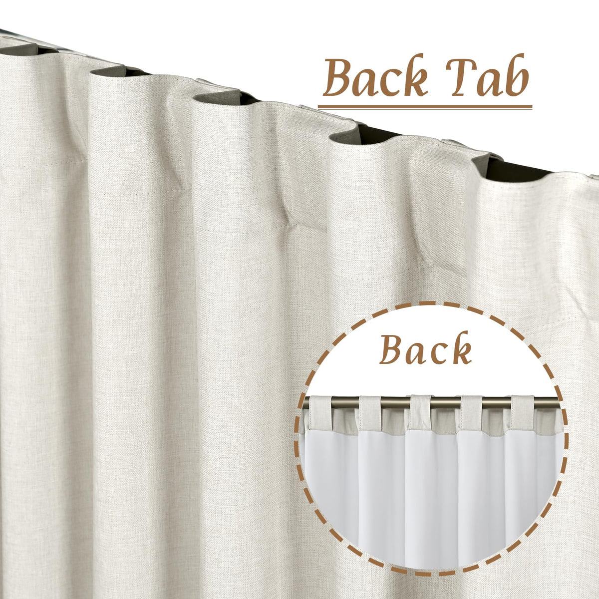 LAMIT 100% Blackout Natural Polyester Curtains, 63 Inches Linen Textured Thermal Bedroom Curtains Back Tab and Rod Pocket Neutral Panels with White Liner for Farmhouse, 2 Panels, 52 x 63 Inch, Ivory