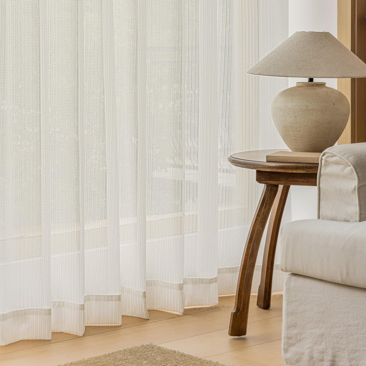 LETAU Off White Sheer Curtains 96 inches Long, Pinch Pleated Lace Little Waves Window Sheer Curtains Panels Drapery, 42" W x 96" L, 2 Panels