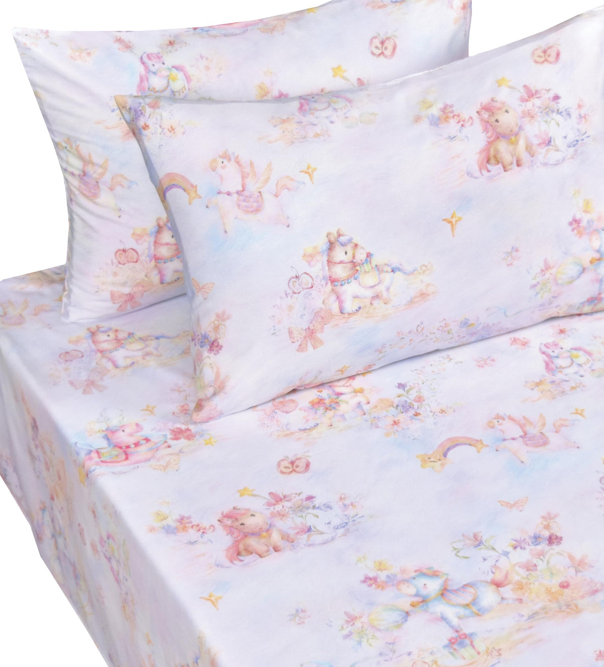 Scientific Sleep Pastel Unicorn Pony Horse Flower Fairy Tale Cute Adorable 100% Cotton Bed Sheet Set Kids Boys Girls Teen, Flat Sheet & Fitted Sheet & Pillowcase Bedding Set (Pretty Pony, Full)
