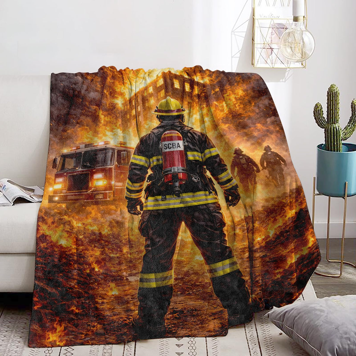 Firefighter Blanket Soft Cozy Hero Fire Rescue Burning Building Flannel Throw Blanket, Gifts for Men Fireman, Warm Yet Lightweight Blankets for Travel, Couch, Bed, Fuzzy Decor Comfort Wrap 60"×50"