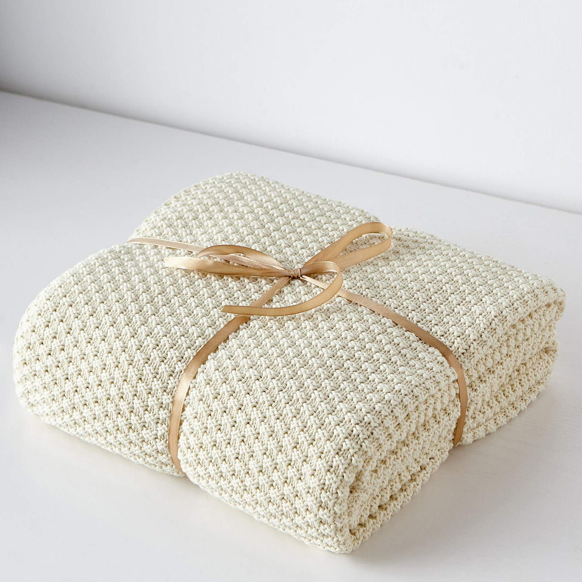Longhui bedding 100% Cotton Knitted Throw Blanket – Cream, Soft & Cozy, Machine Washable, 60"x80" – Perfect for Living Room, Couch, Sofa, Bed or Travel