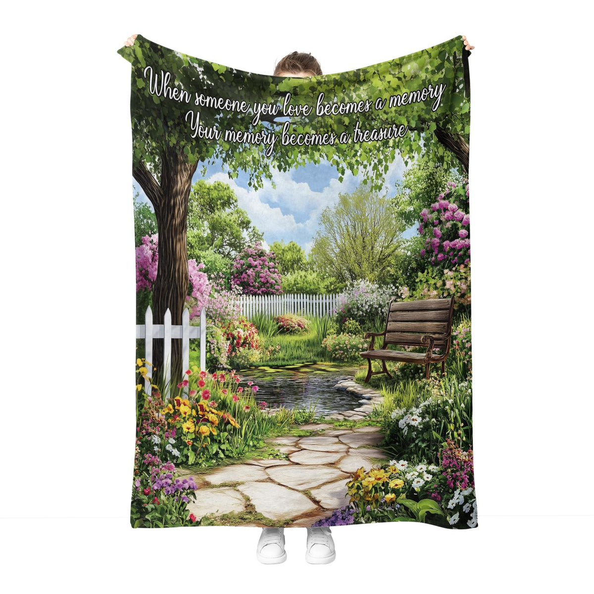 Hohoto Memory Blanket Memorial Gifts Sympathy Bereavement Throw Garden Flowers Trees Floral Gifts for Women Men Wife Dad Mom Christmas Sisters Female Friends Streams Lakes Paths Blanket 50"x60"