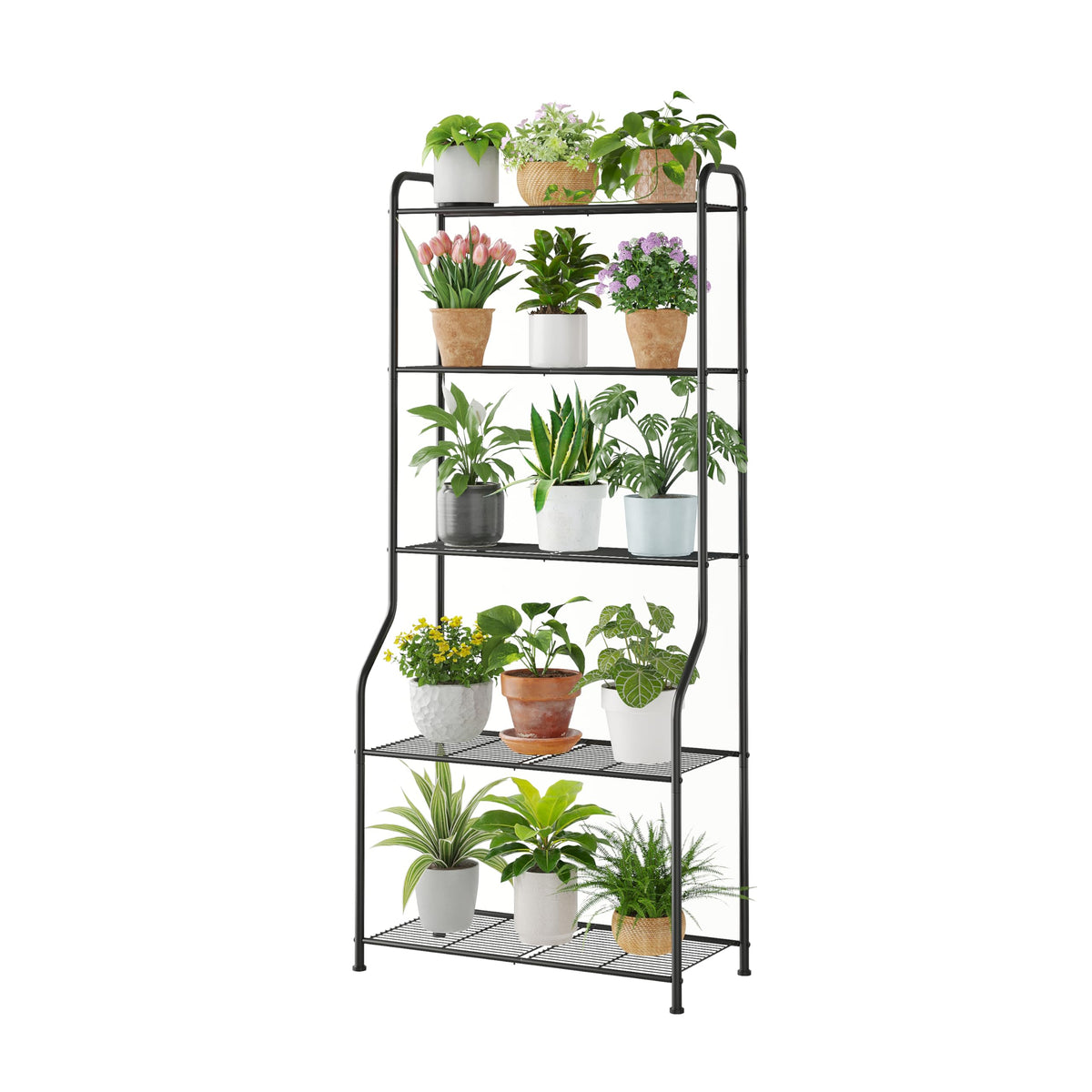 Kitsanery Plant Stand Indoor Outdoor for Multiple Plants, 5 Tier Tall Heavy Duty Metal Shelf, Large Flower Pot Holder Ladder for Garden, Patio, Living Room, Balcony, Black