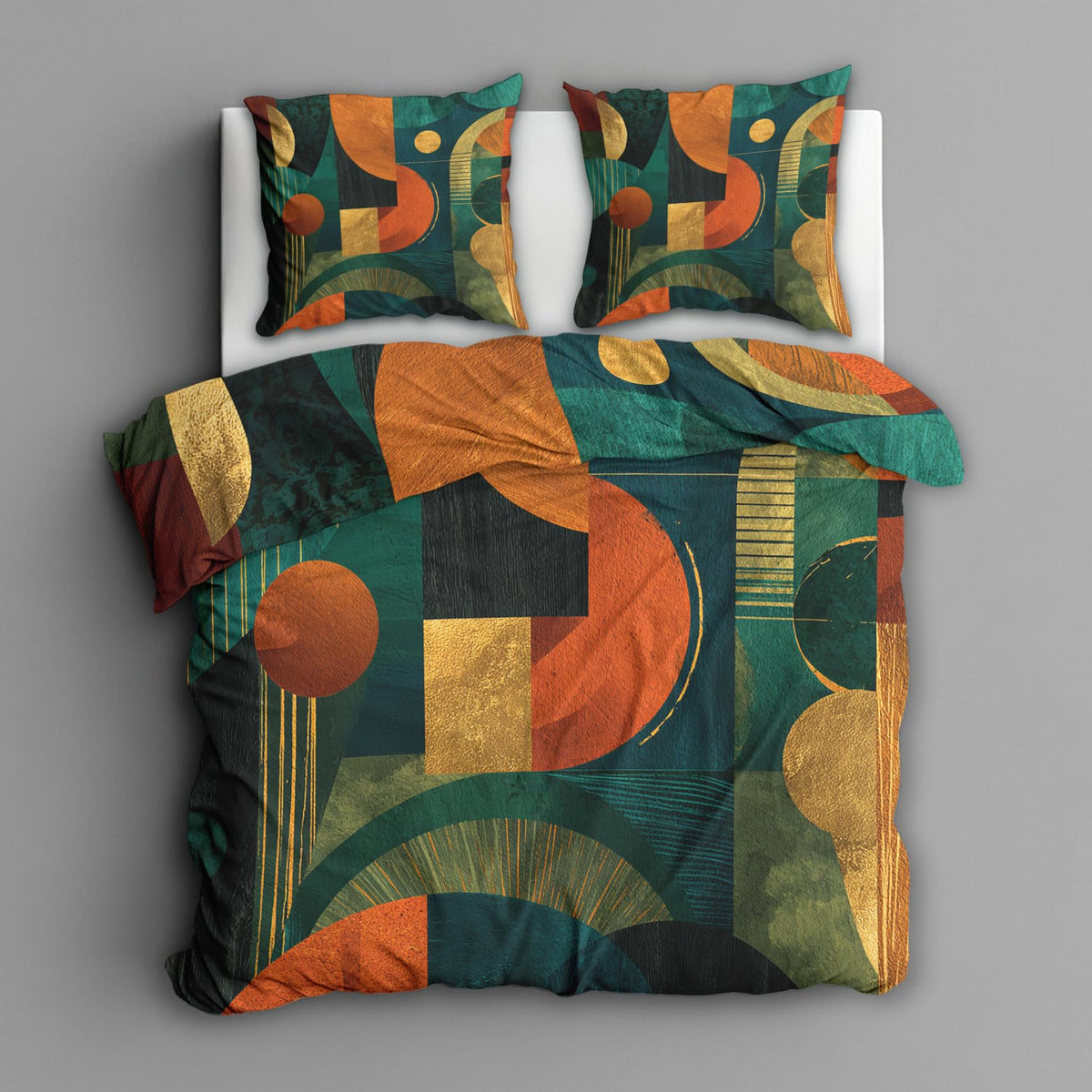 Abstract Geometric Queen Duvet Cover Set 3 Piece, Retro Modern Art Reversible Bedding with 2 Pillow Shams, Zipper & Ties, Ultra Soft Microfiber, Geometric Bedroom Decorations 50A-T