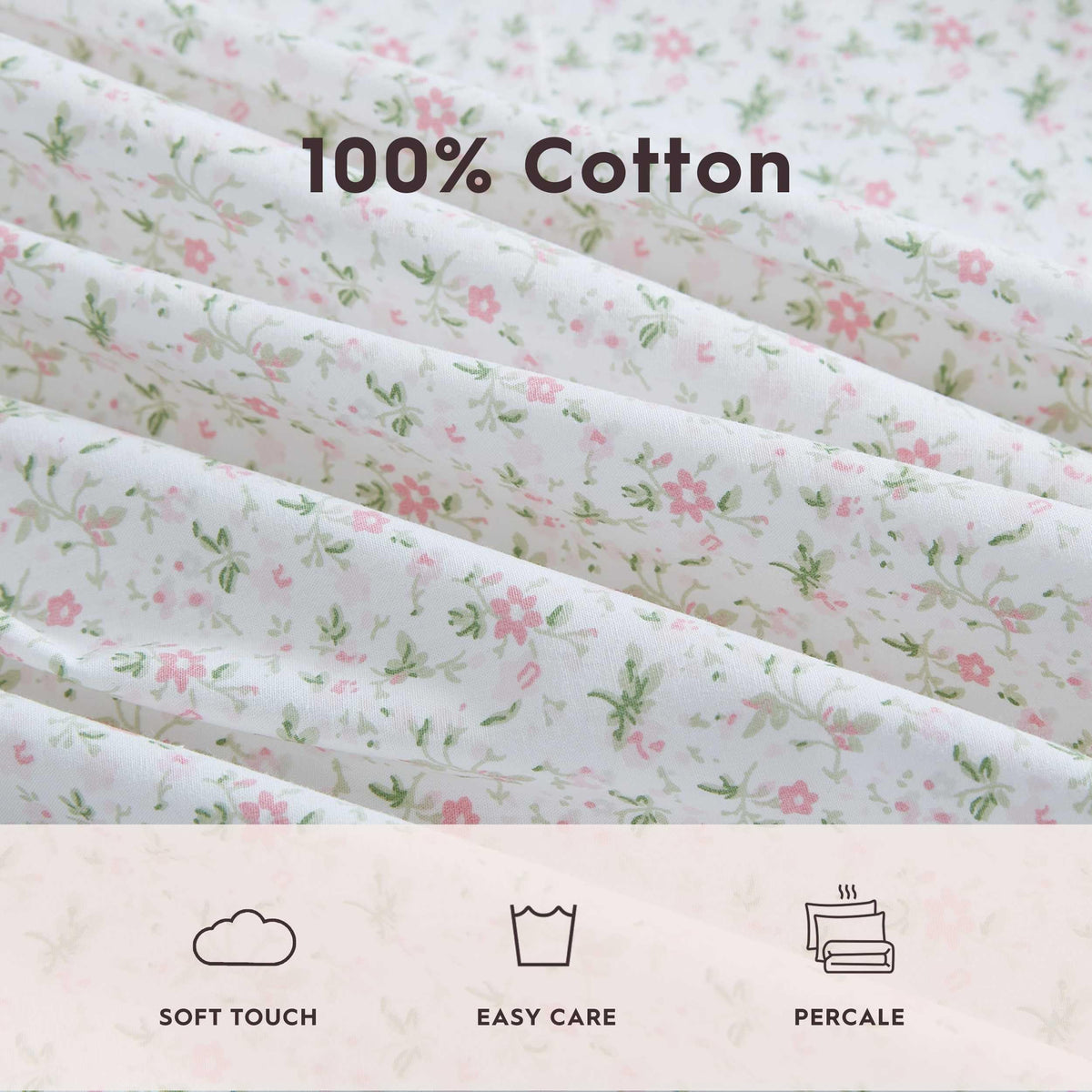 Laura Ashley - King Sheets, Cotton Percale Bedding Set, Lightweight & Breathable Home Decor (Evie Pink, King)