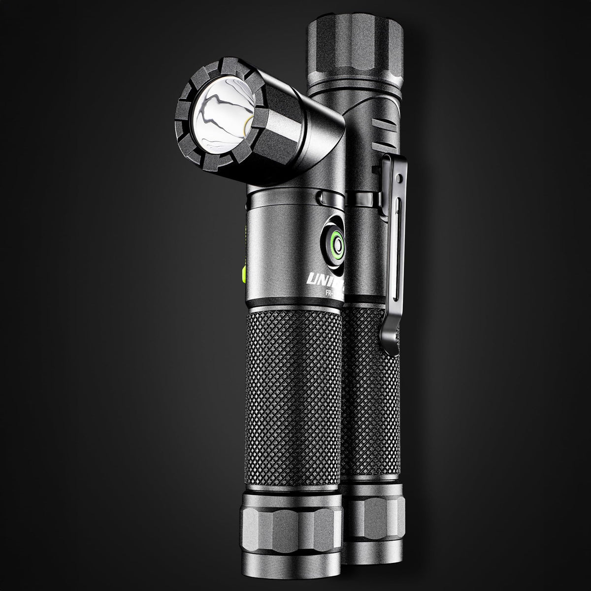 Unilite FR-1200 Right Angle Flashlight – 1200 Lumen LED, 90° Rotating Head, USB-C Rechargeable, Magnetic Base, IP65 Water & Dust Resistant, Impact Resistant, Pocket Clip Included