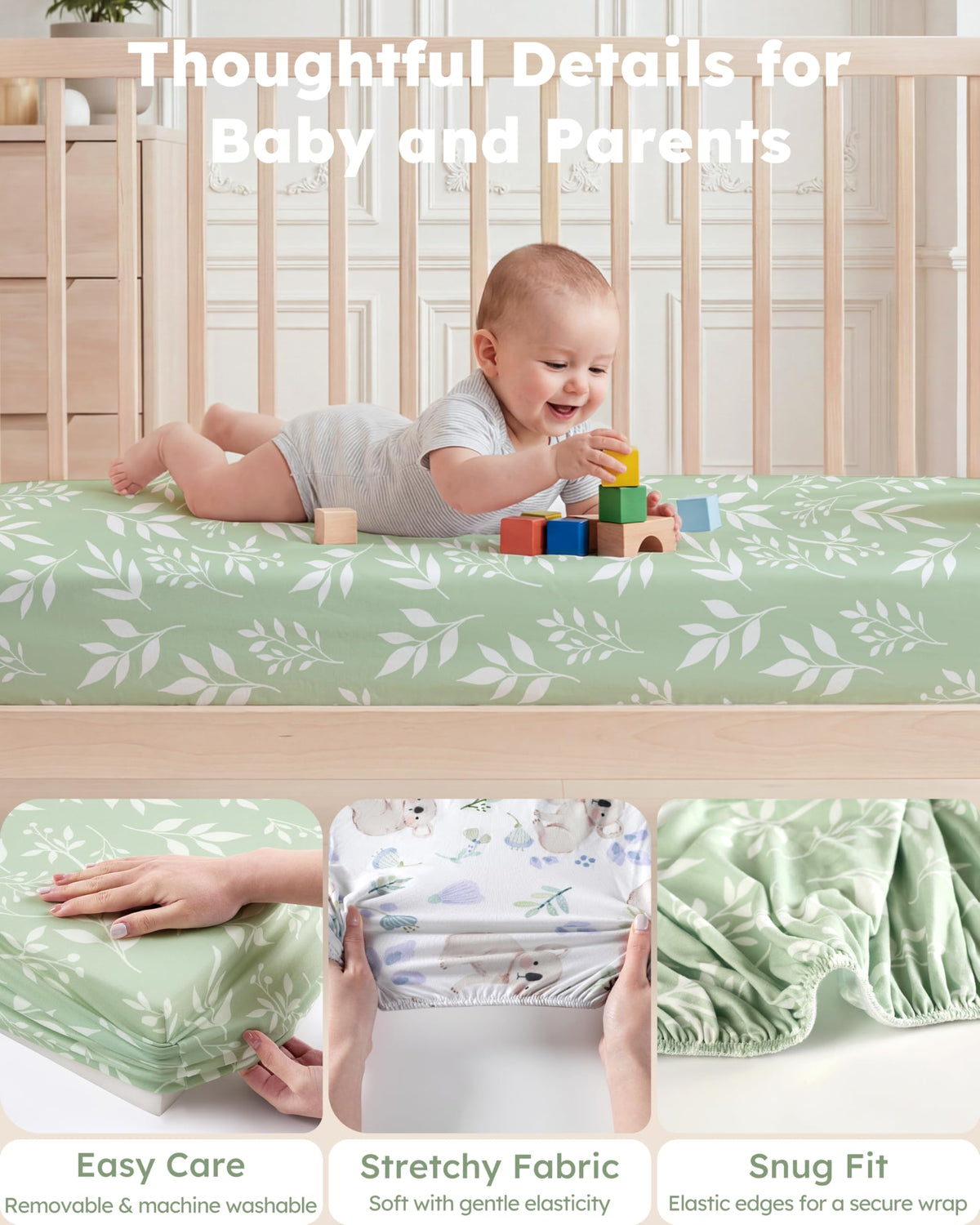 Nyessmee Baby Crib Sheets for Boys and Girls, Fitted Crib Sheets 52" x 28", Soft Breathable Microfiber Sheets for Standard Crib and Toddler Mattress, 2-Pack Green Koala
