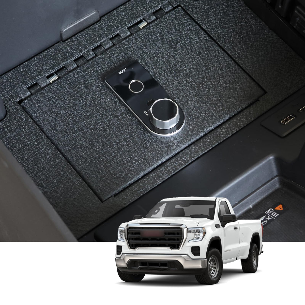 KEREN Center Console Gun Vault Safe Box Compatible with Chevy Silverado 1500/GMC Sierra 1500 2023-2025, GMC 2500 2023-2025, with Fingerprint Lock