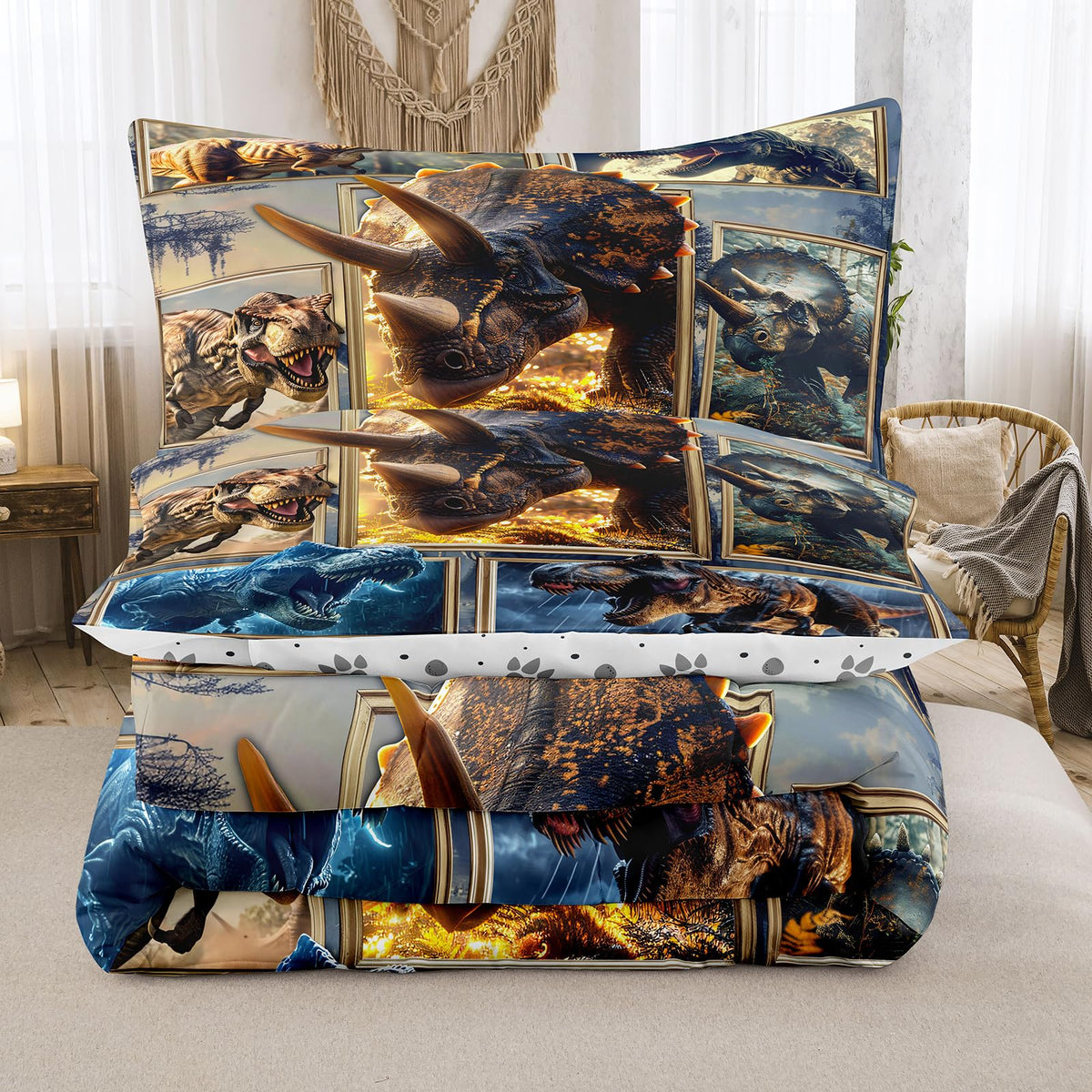 Bodhi Dinosaur Comforter Sets Twin for Boys,Three-Dimensional Style Dino Bedding Twin for Teens Super Soft Microfiber All Season Bed Set for Kids with Love