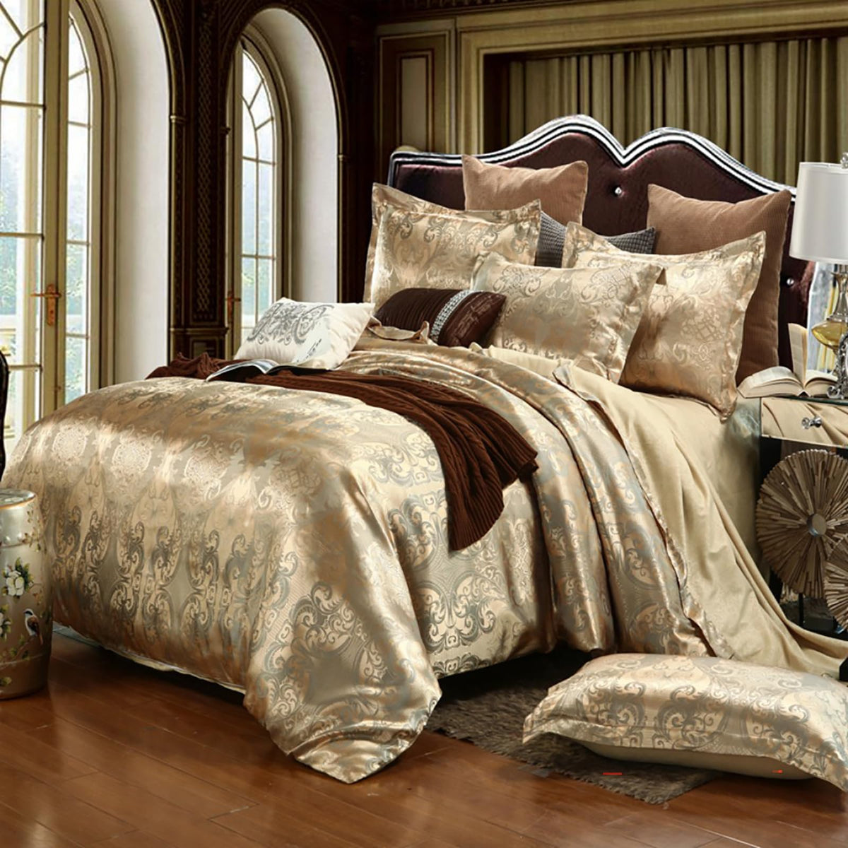 TUMAN Pro Duvet Cover Set European Luxury Satin Embroidery 3-Piece Bedding Set Soft Comfortable and Lightweight Rose Gold Full Duvet Cover (No Quilt) (Rose Gold, Full)