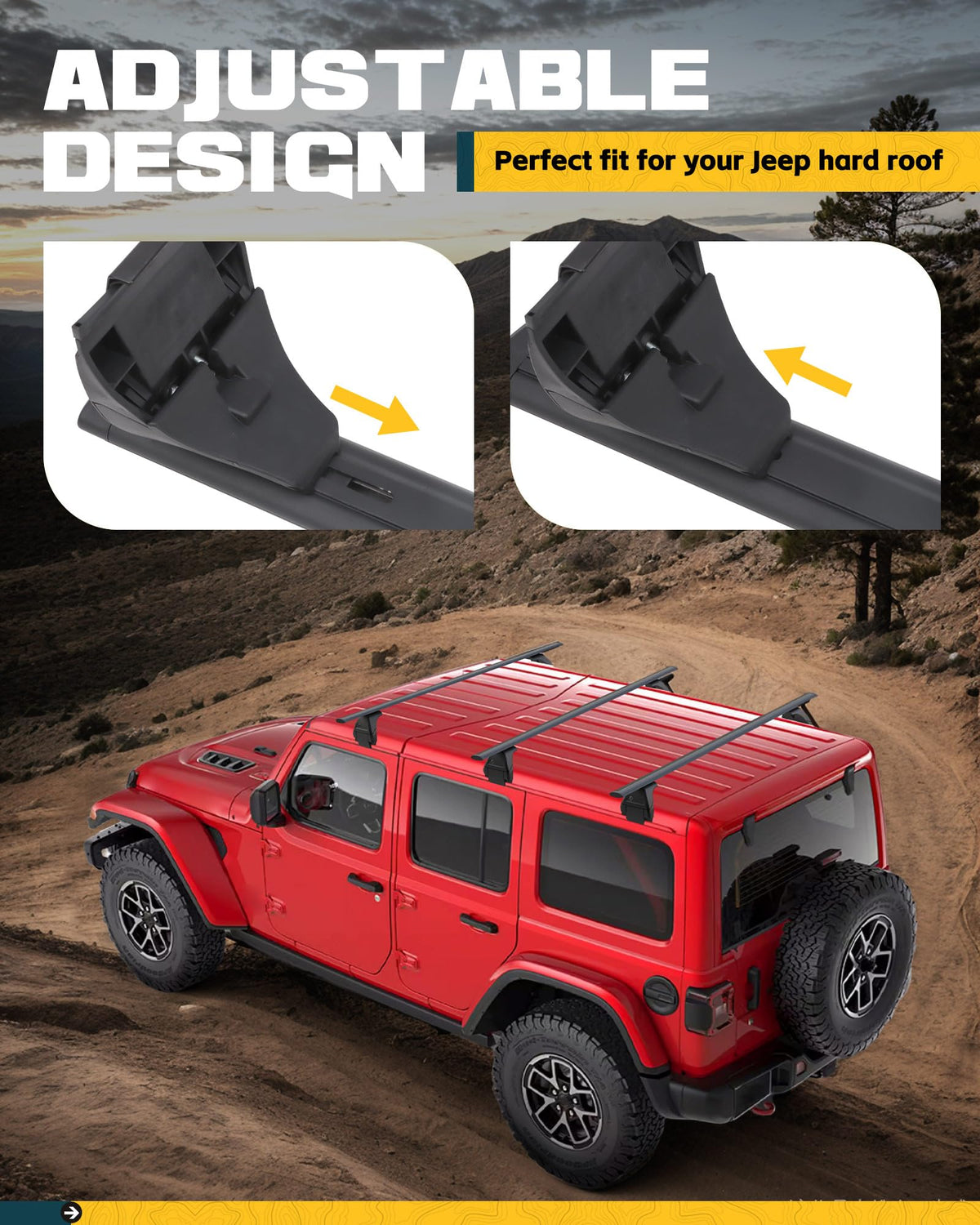 Trumgeta 330lbs Heavy Duty Roof Racks 3PCS Fit for Jeep Wrangler JK JL Gladiator JT 2007-2026 Hard Top 2 & 4 Door W/Anti-Theft Lock Cross Bars for Tent Travel Bike Kayak Snowboard