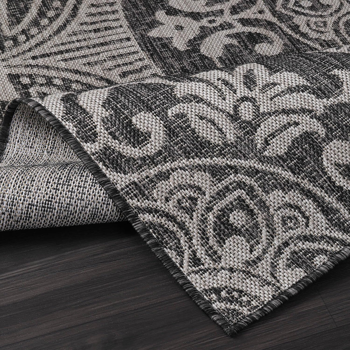 Luul Home Medallion Outdoor Rug 9x12 Washable Outside Carpet for Indoor Patio Porch Waterproof Easy Cleaning Non Shedding Area Rugs Dark Gray 9 x 12