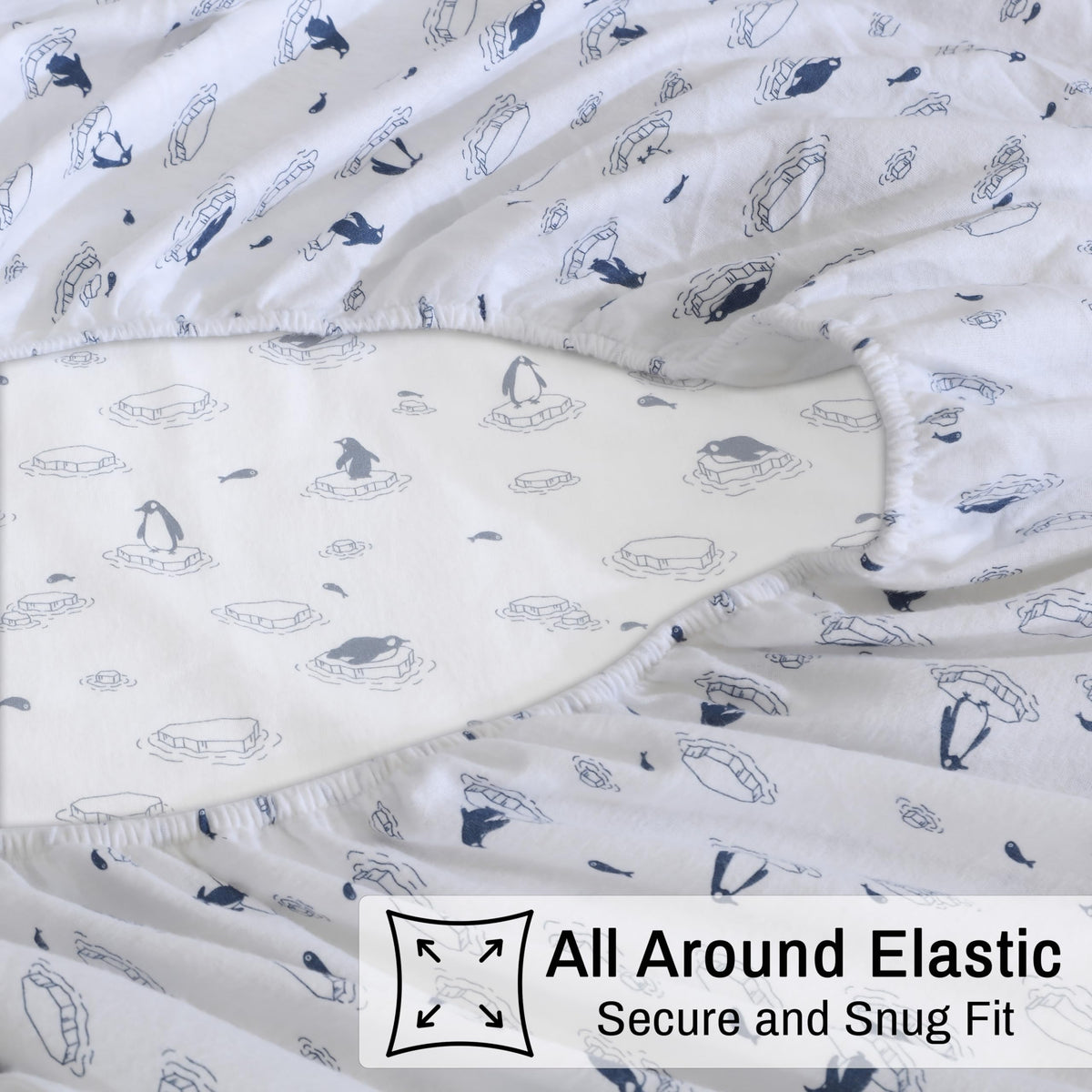 ZOYER Flannel Sheets King Size - 100% Cotton Double Brushed King Size Sheets Set - Deep Pockets 16 Inches Bed Sheets - All Seasons Breathable & Extra Soft - Warm & Cozy, 4 Piece, Peguin Edge