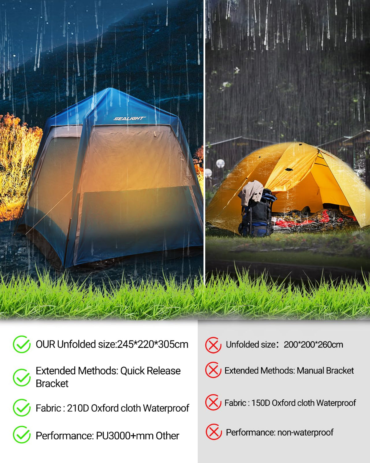 SEALIGHT 4-6 Person SUV Tent, Waterproof Car Camping Tent for Family Trips - Instant Pop Up, Double Layer Design with Storage Bag, Fits Most SUVs