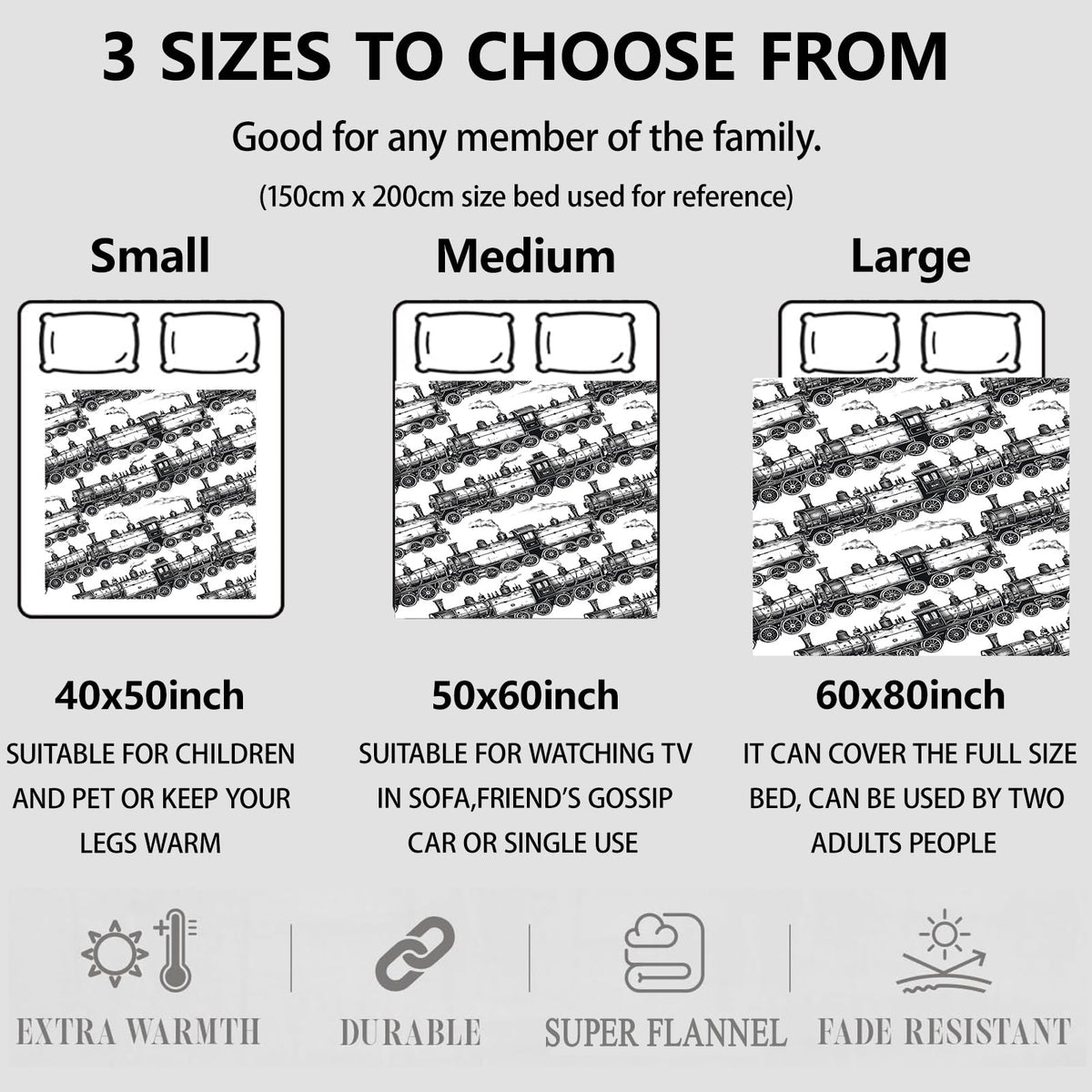 Aonimonis Classic Train Throw Blanket Gifts for Women Adults Girls, Soft Fuzzy Warm Cozy Flannel Blankets for Bedroom, Travel, Couch, Home Decor 50x60 in