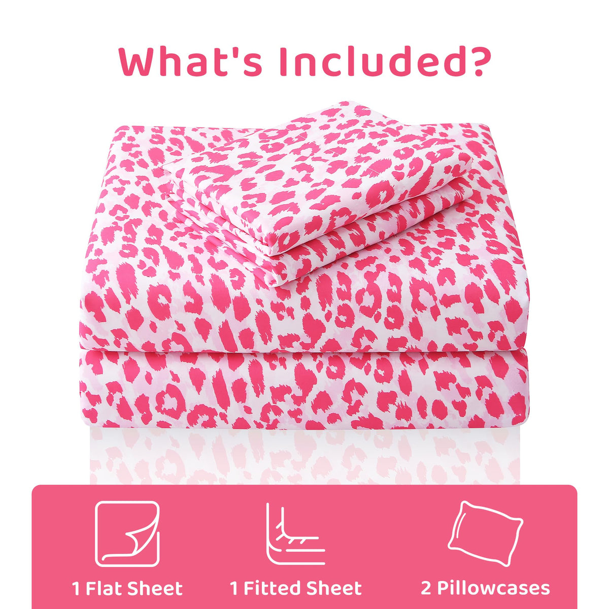 Mooreeke Leopard Cheetah Printed Queen Bed Sheets, Soft Microfiber Bedding Sheets & Pillowcases, Deep Pocket Non-Slip Fitted Queen Sheet, Pink Animal Pattern Bedsheets
