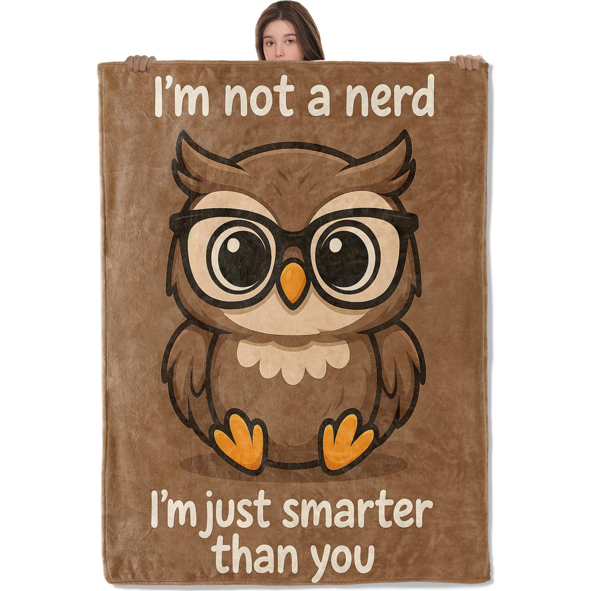 Wanoryer Smart Owl Blanket, Comfy & Warm Flannel Cute Cartoon Owls in Glasses Throw Blanket for Couch, Gifts for Teens Kids Women Girls, Soft Fuzzy Lightweight Travel Bed Blankets for Decor 50"×60"