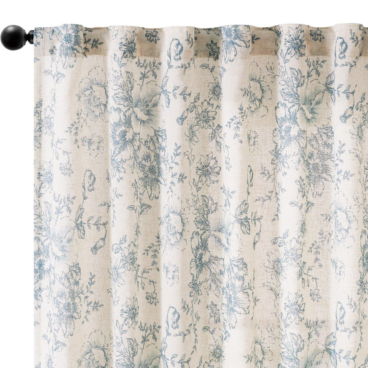 jinchan Linen Blend Curtain Floral Curtains for Living Room 84 Inch Length Blue Printed Curtain Rod Pocket Back Tab Farmhouse Peony Flower Patterned Drapes Bedroom Window Curtains Set 2 Panels