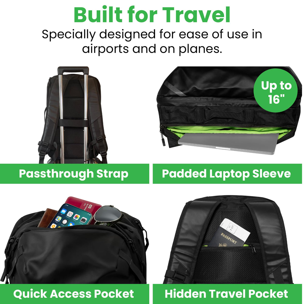 COR Surf Carry On Travel Backpack Bundle | Island Hopper Travel Backpack with Toiletry Bag and Compression Packing Cube Set (28L, Black)