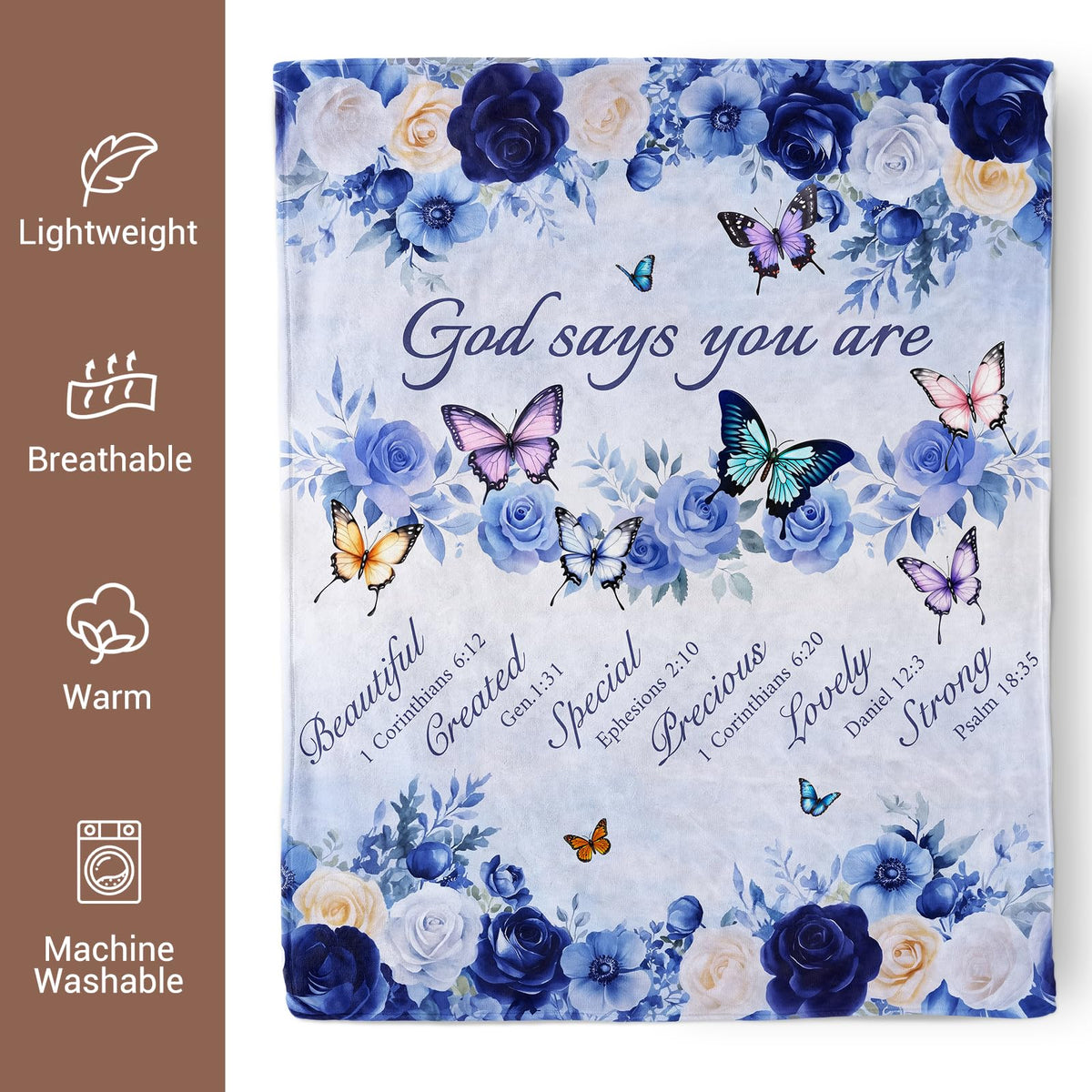 Pertos Christian Gifts for Women, Religious Inspirational Spiritual Gifts Blanket, Butterfly Floral Prayer Throw Blanket for Couch Bed 60"x50"