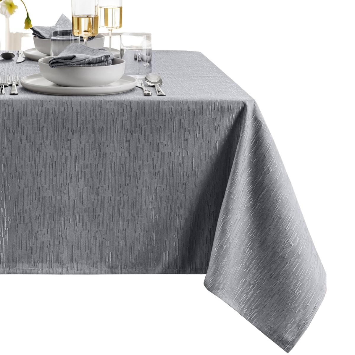 Threadmade Continental Solid Texture Water Resistant Tablecloth, Gray - 60" W x 84" L