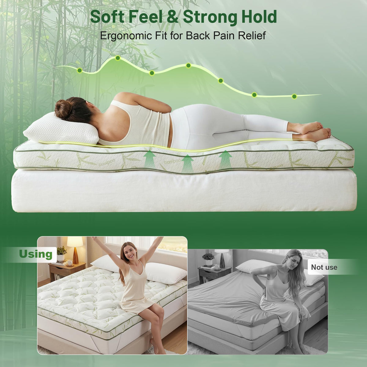 HomKdom Queen Mattress Topper, Cooling Mattress Topper for Back Pain Relief, 65% Polyester, 35% Viscose Derived from Bamboo, Cooling for Hot Sleepers & Night Sweats, 1200 GSM Down Alternative Fill