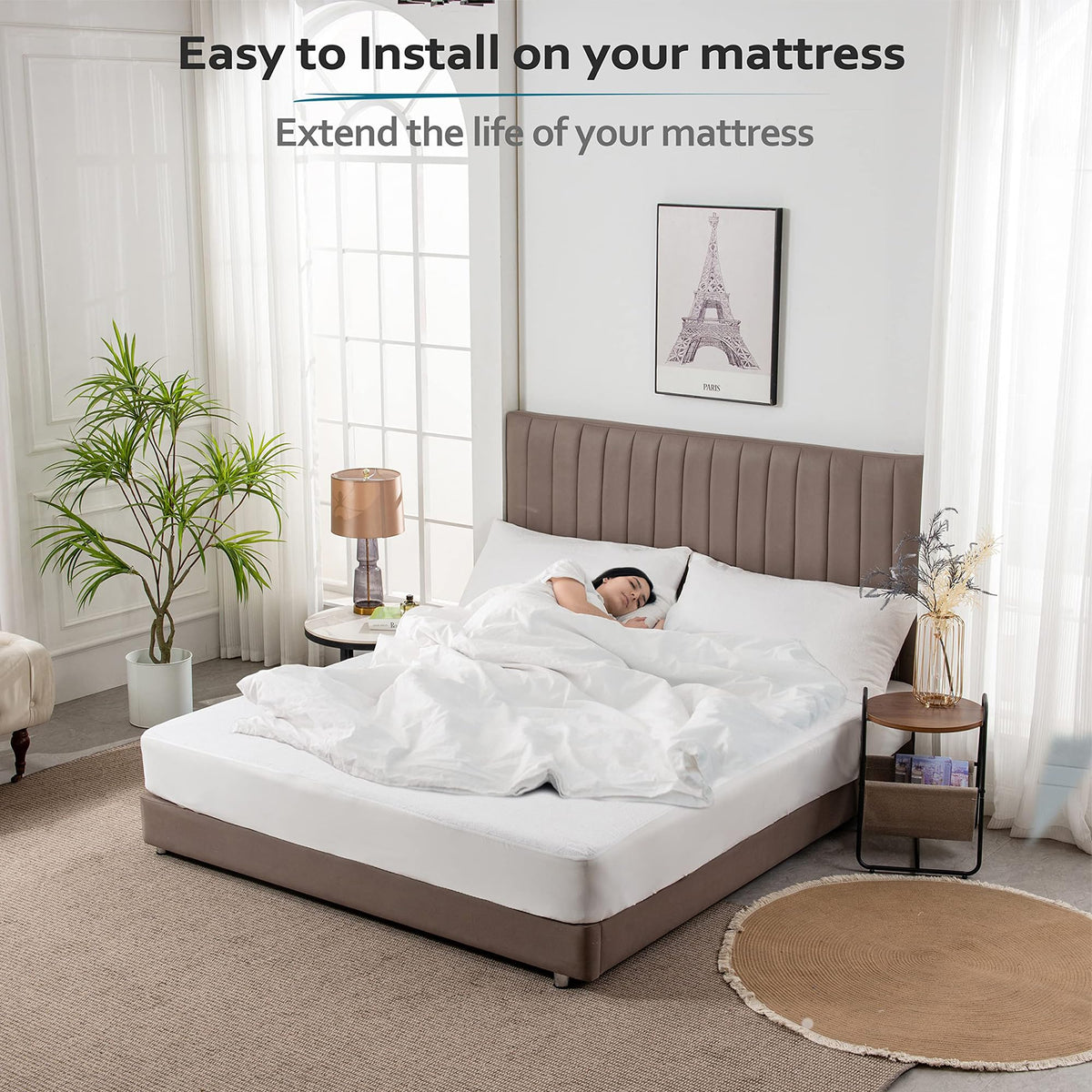 PlushDeluxe King Mattress Protector, Breathable Soft Terry Cotton Fitted Sheet Bed Cover with Deep Stretchable Pockets, 100% Waterproof, Noiseless, Hypoallergenic, Dust Mite Proof, 76"x80"x15"