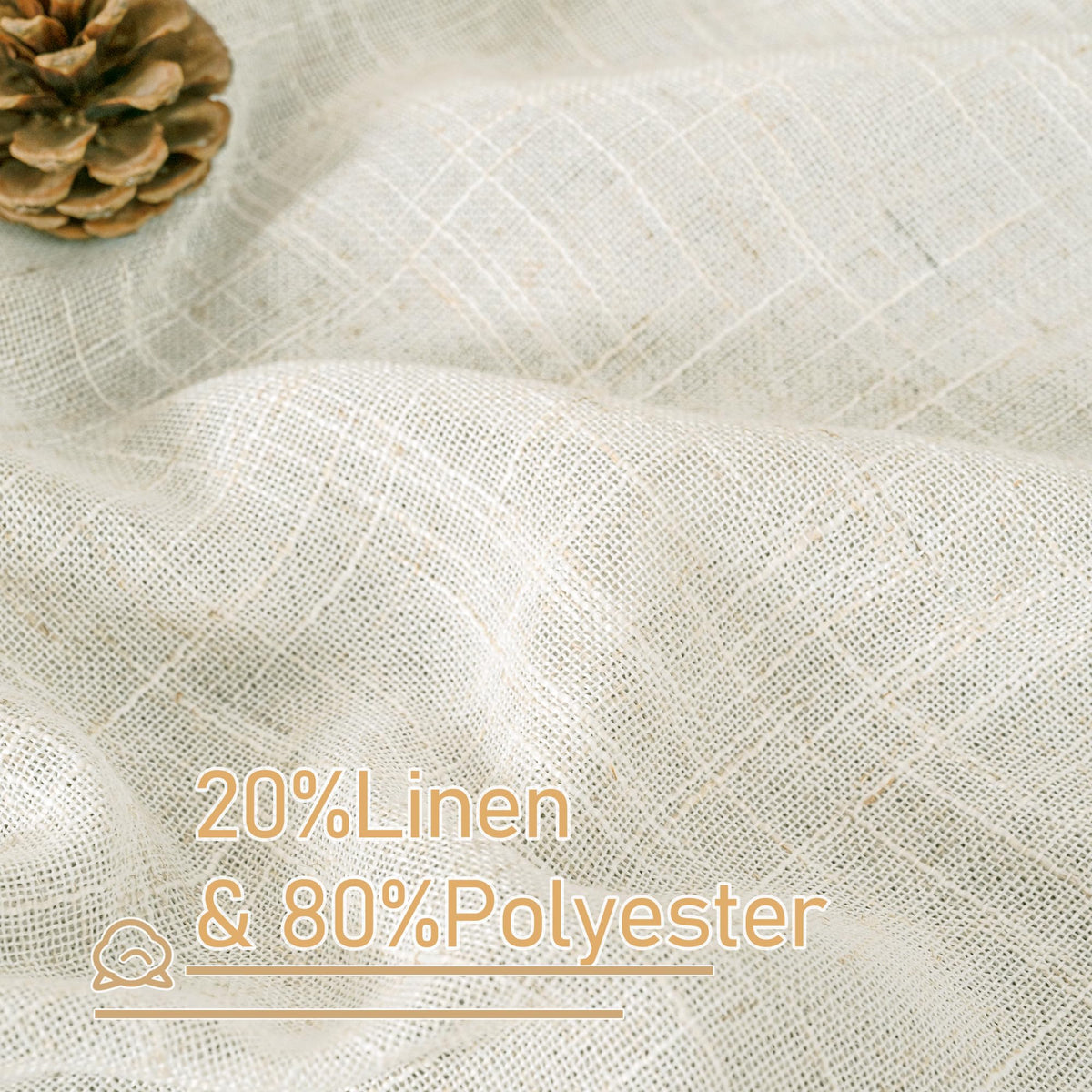LAMIT Linen Semi Sheer Curtains 63 Inch Length 2 Panels, Light Filtering Neutral Window Bedroom Curtains Farmhouse Boho Bronze Grommet Drapes for Living Room/Dining Room, Cream, 34 x 63 Inch