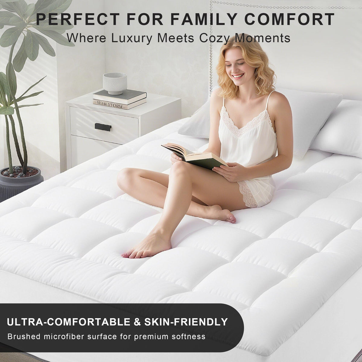 WQSPRING Quilted Mattress Pad Pillow Top Mattress Cover Protector Cooling Soft for Breathable Padded Deep Pocket 8-21 Fitted Supportive(White,Twin Size)
