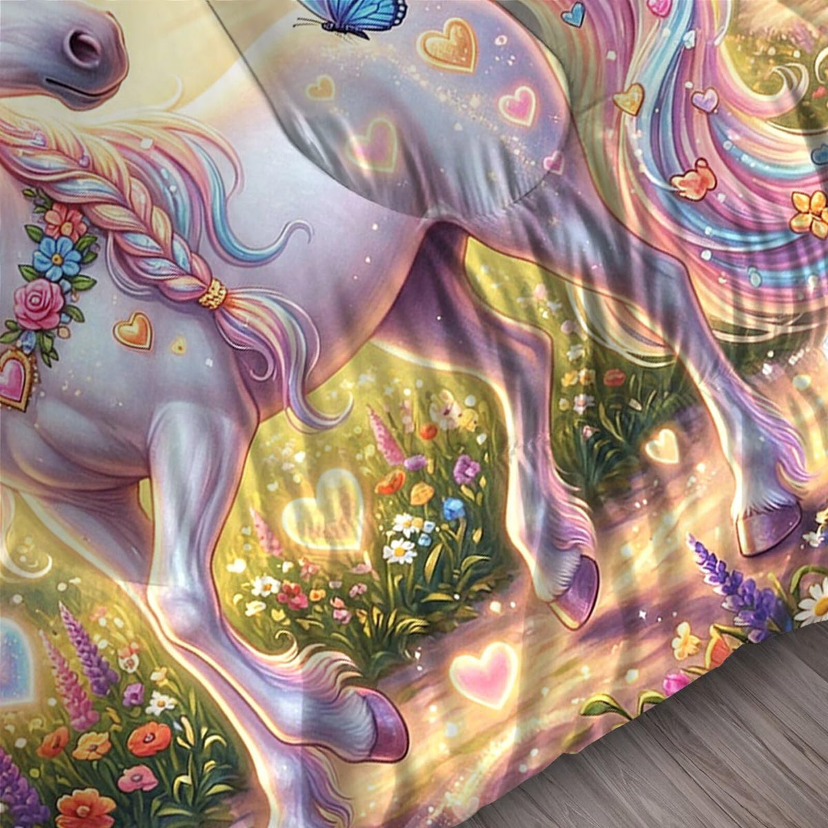 FUYEUN Unicorn Comforter Set Queen Size 7 Pieces Cute Rainbow Print Bedding Set for Kids Boys Girls Bed in a Bag with Comforter, Sheets, Pillowcases, Cushion Covers Dreamy Princess
