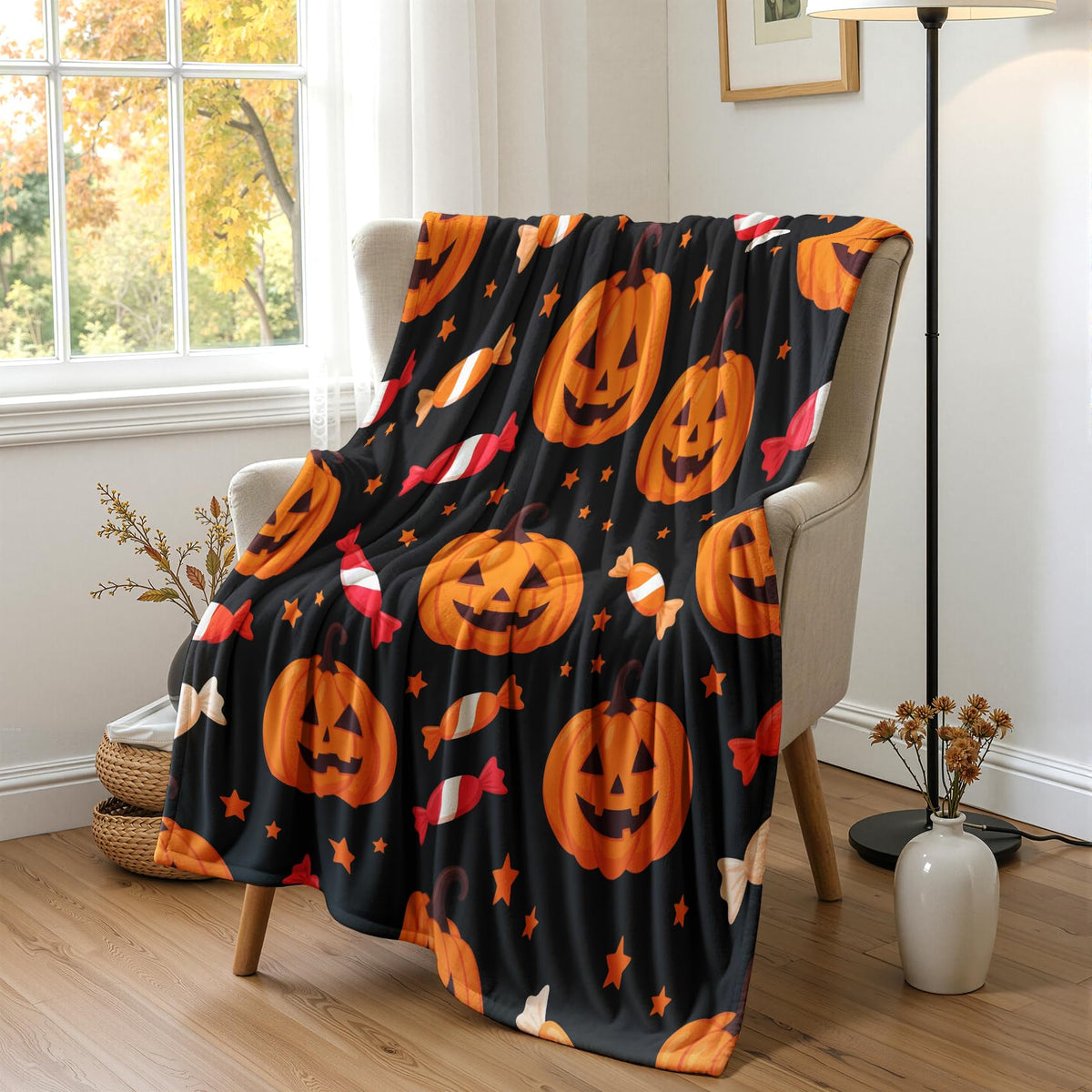 GEDAEUBA Halloween Blanket Pumpkin - Jack O Lantern Candy Fleece Blanket King Size, Soft Cozy Blankets & Throws for Couch, Bed, and Sofa, 90x108 inches