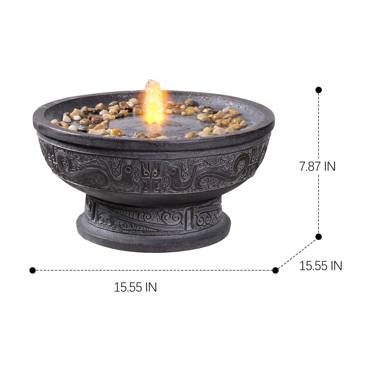 GOSSI Outdoor Water Fountain with Led Light Decorative Pedestal Bowl Design with River Stones Home Decoration, Modern Garden Fountain for Patio Decor