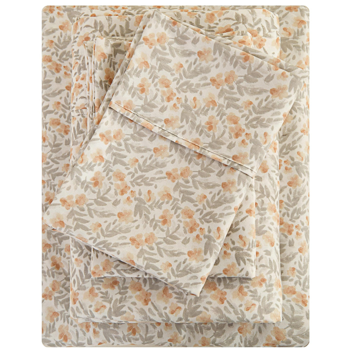 Viviland Floral Twin Sheet Set - 3 Piece Vintage Light Orange Flower Patterned Bed Sheets - Soft, Breathable Microfiber Sheets with Deep Pocket, Non-Slip Fitted Sheets & Pillowcases