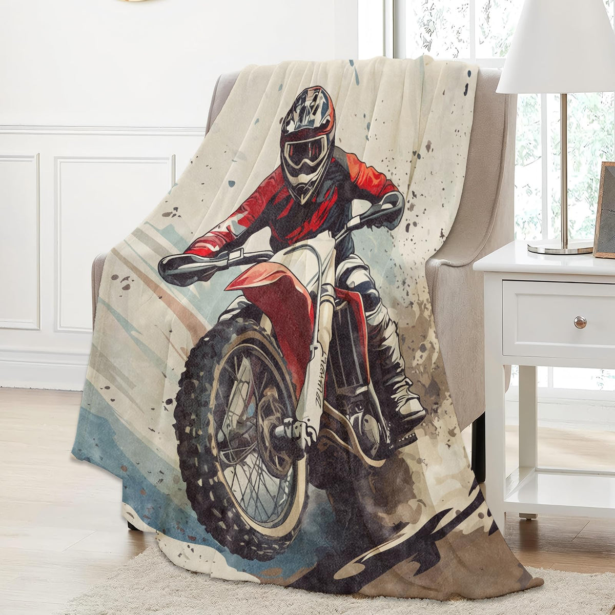Aonimonis Motocross Dirt Bike Throw Blanket Gifts for Women Adults Girls, Soft Fuzzy Warm Cozy Flannel Blankets for Bedroom, Travel, Couch, Home Decor 50x60 in
