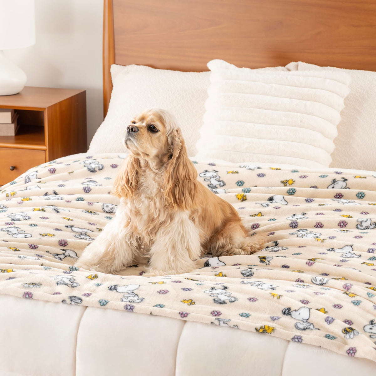 Berkshire Blanket Peanuts® VelvetLoft® Cute Character Snoopy Plush Throw Blanket,Peanuts Woodstock Snoopy Spring Frolic Large Canvas,Throw 55 in x 70 in (Official Peanuts® Product)