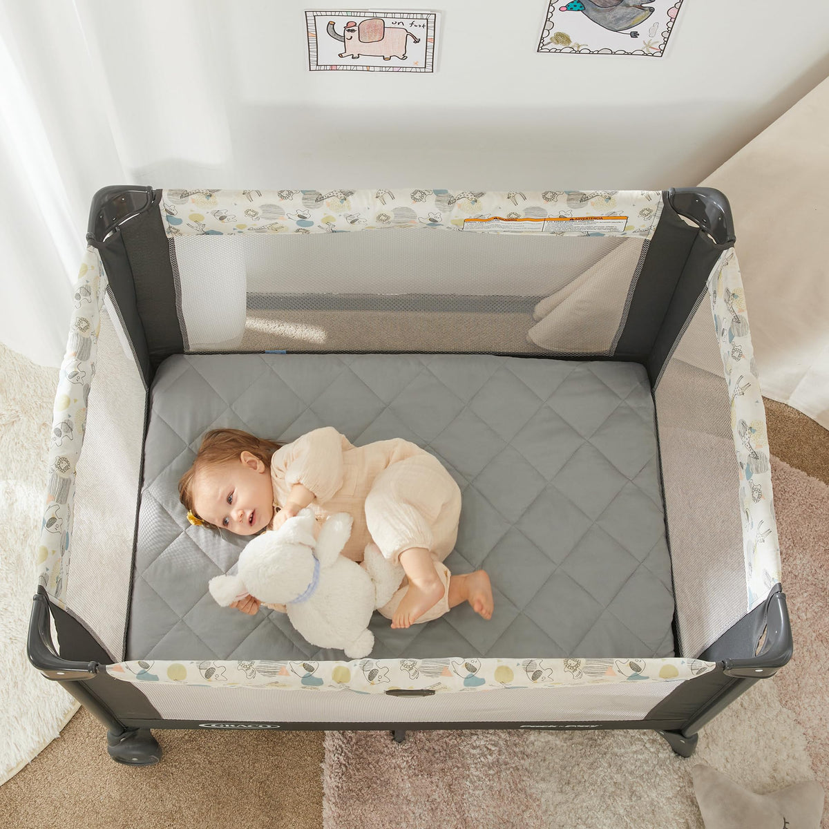 TILLYOU Pack and Play Sheet - Soft Quilted Crib Cover Pad, Toddlers Mattress Protector with 1''-3'' Deep Pocket, Thick Play Yard Playpen Sheets, Breathable Fluffy Crib Mattress Pad, 39"x27", Grey