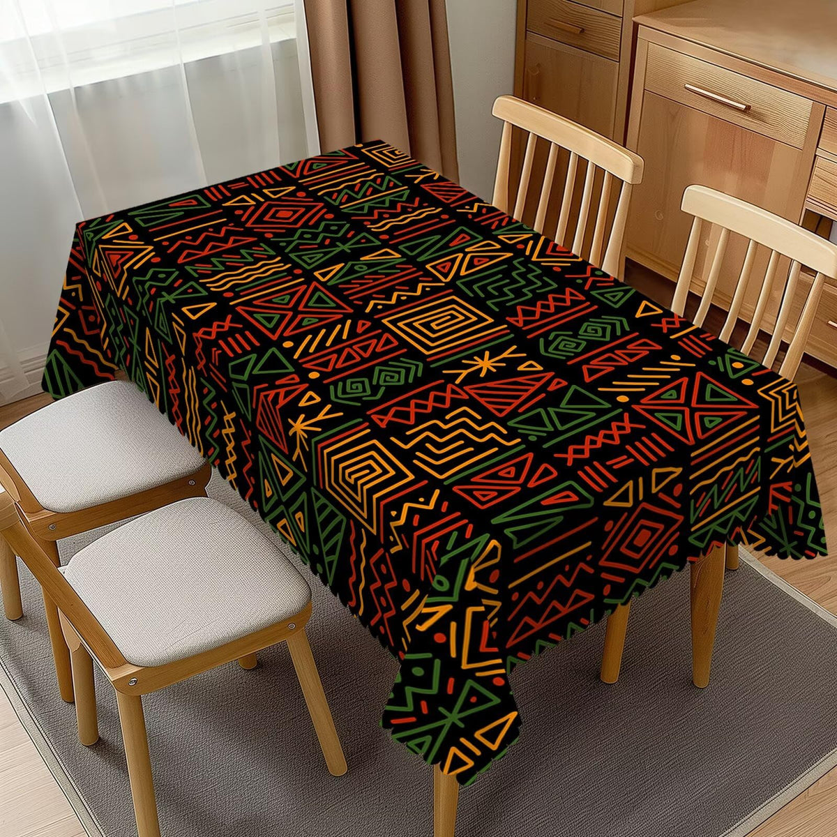 JIANKESEN African Tribal Tablecloth Rectangle Geometric Totems Ethnic Tribal Clash Traditional Table Cloth Wrinkle Resistant Table Cover for Kitchen Dining Party Decorations 54 x 72 Inch