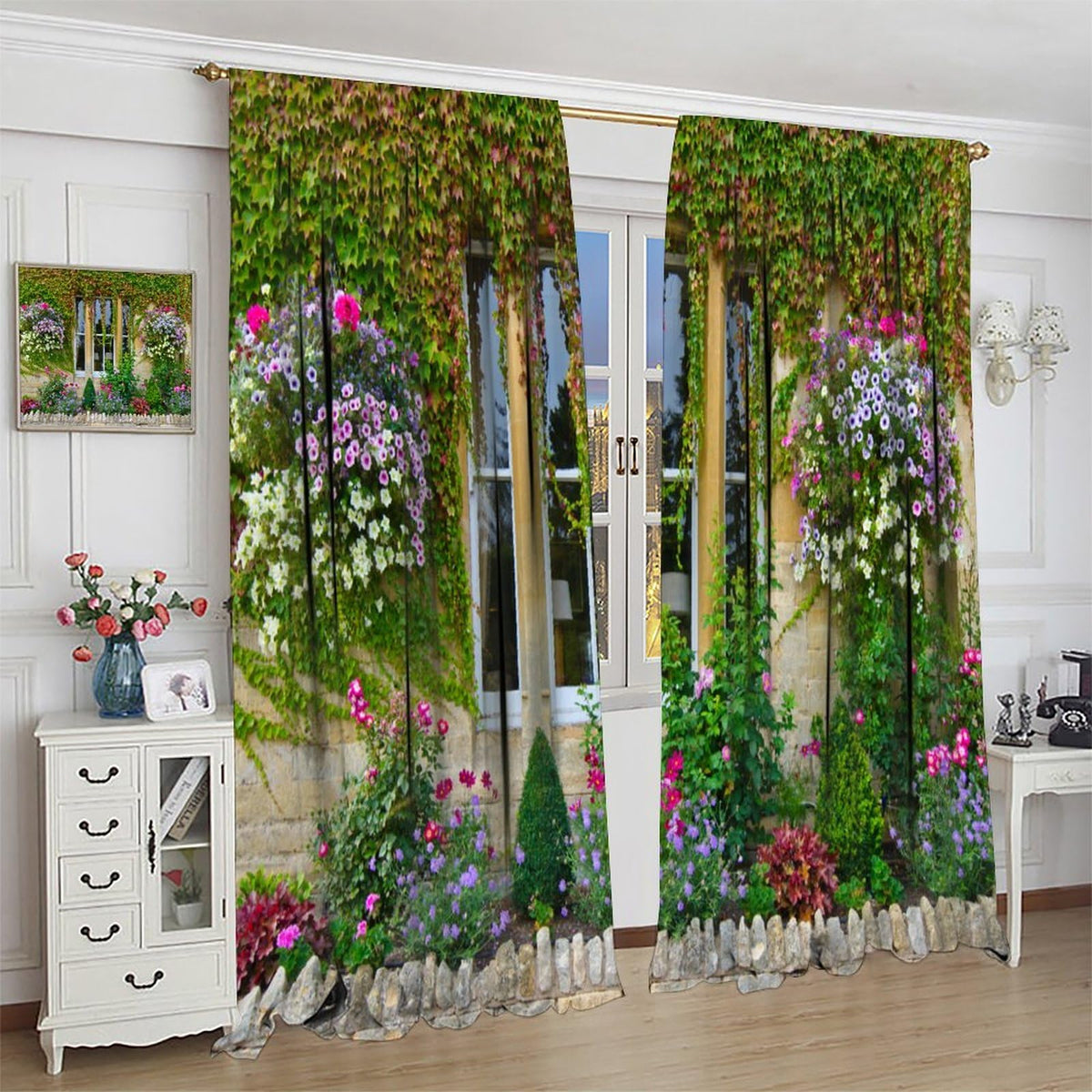 Italian Blackout Curtain,Porch Flowers Pots Plants Floral Flowers Retro Country Farmhouse Print Window Drapes for Bedroom Living Room Kitchen Cafe Office Set 2 Panels,42x45 Inches, Style-4