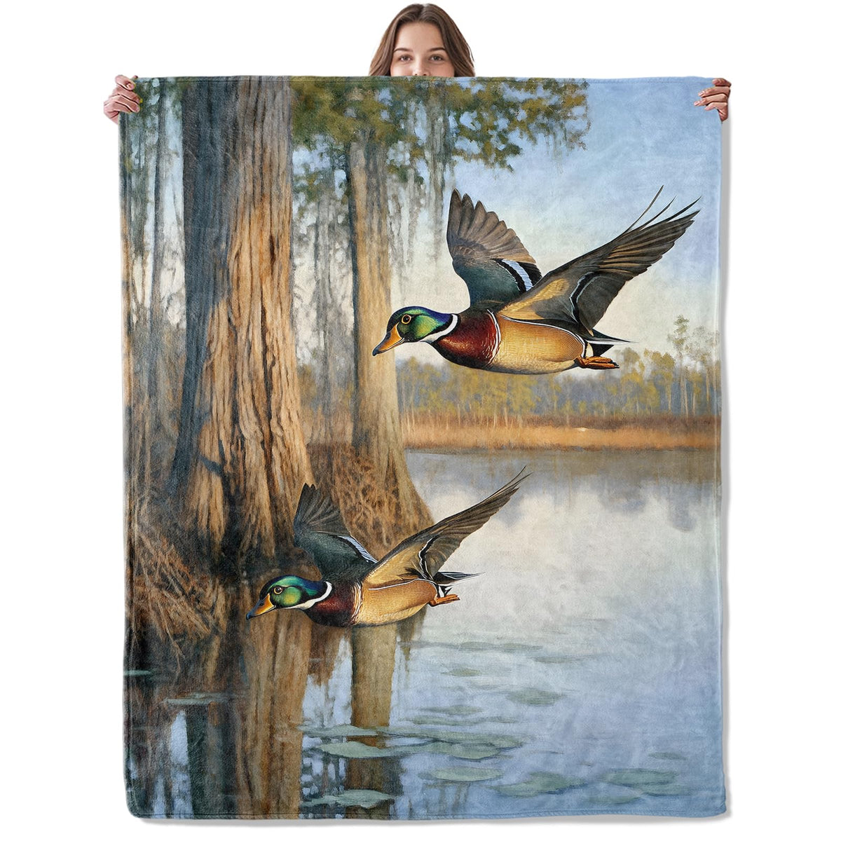 Lugiu Funny Duck Blanket, Lightweight Comfy Woodland Lake and Animal Throw for Couch Sofa Bedroom, Soft Cozy Travel Flannel Realistic Nature Blankets Gifts for Men Girls Boys Kids, Home Decor 60×50in