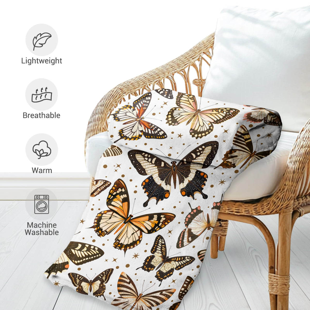 Jekeno Butterfly Gifts Blanket for Women Girls Mom Birthday Mother's Day Christmas Print Butterflies Present Decor Home Bedroom Living Room Sofa Couch Soft Cozy Plush Throw for Kids Teen Adult 50"x60"