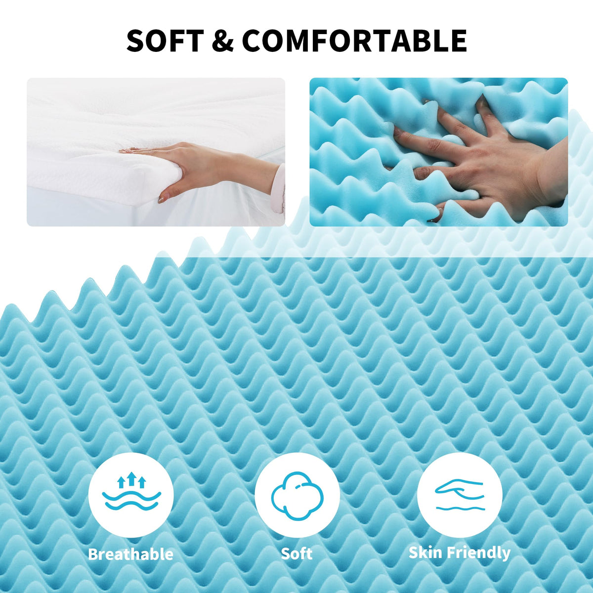 HOMBYS 6 Inches Thickness Mattress Topper Queen Size, Dual Layer Design Soft Pillow Top Mattress Topper, Puffy Mattress Pad Topper for Back Pain Reilef