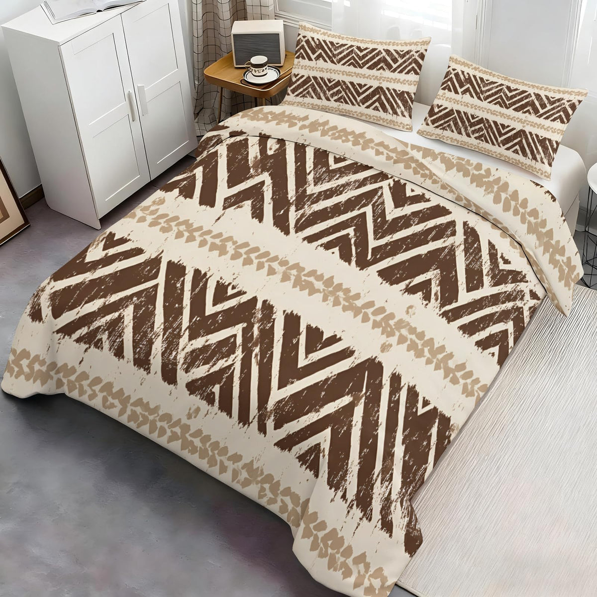 ZAOMIR Geometric Aztec Duvet Cover Twin Size, Boho Aztec Bedding Set 3 Piece, Bohemian Striped Patterned Comforter Cover with Zipper Soft Microfiber, 2 Pillowcases
