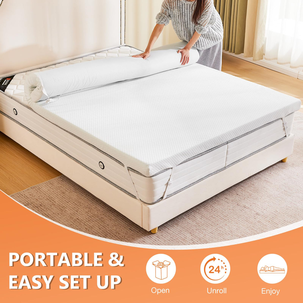 Sweetcrispy Mattress Topper Twin with Removable Soft Cover, 3 Inch Thick Gel Infused Cooling Memory Foam Pad for Twin Size Bed, Sleeper Sofa, RV, Camper, CertiPUR US Certified