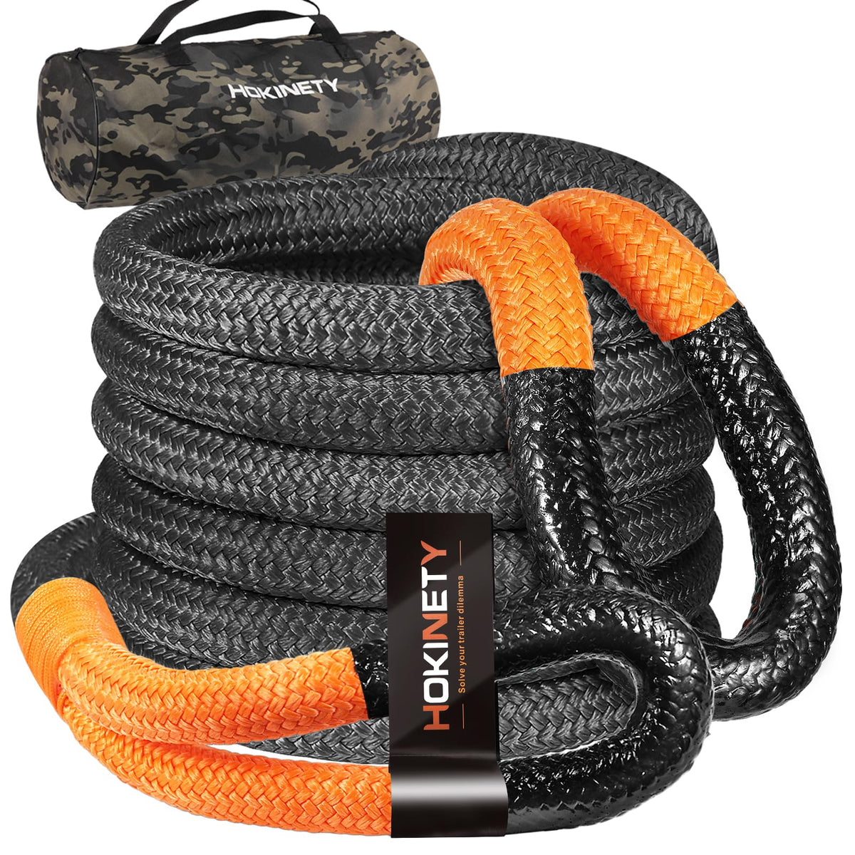 Kinetic Recovery Tow Rope: 1.26" x 30ft 55000LBS Snatch Strap Heavy Duty Offroad Towing Straps Kit for Trucks SUV UTV ATV Tractor Car Jeep - Black