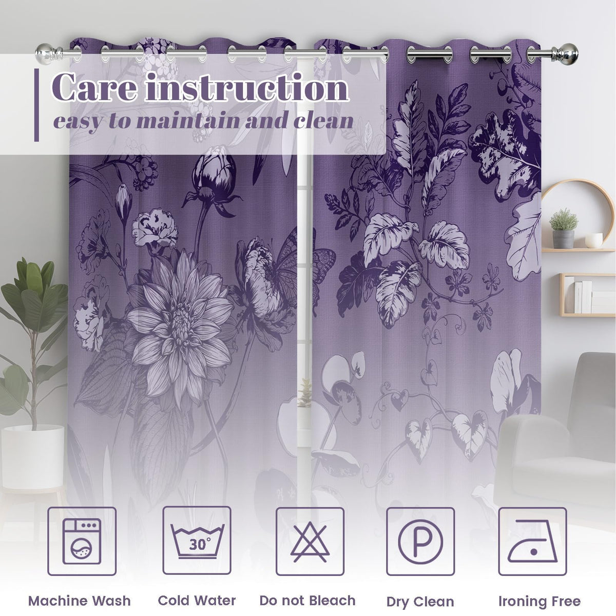 soeeao Dark Purple Vintage Botanical Blackout Curtains Patterned Purple Floral Window Drapes for Plum Bedroom Living Room, 84 inch Length 2 Panels Set, 52x84 inch