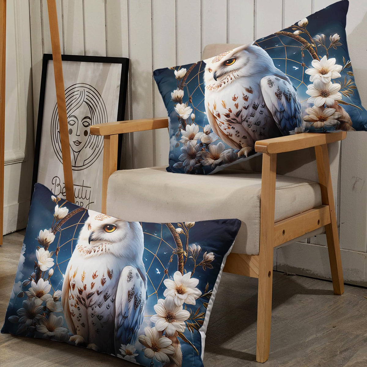 AILONEN White Owl Dreamcatcher Bed Sheets Set, Queen Size,Boho Floral Feathers Bedding Sets for Kids Teens Adults,Bohemian Style Animal Fitted Sheet Set with 2 Pillowcase