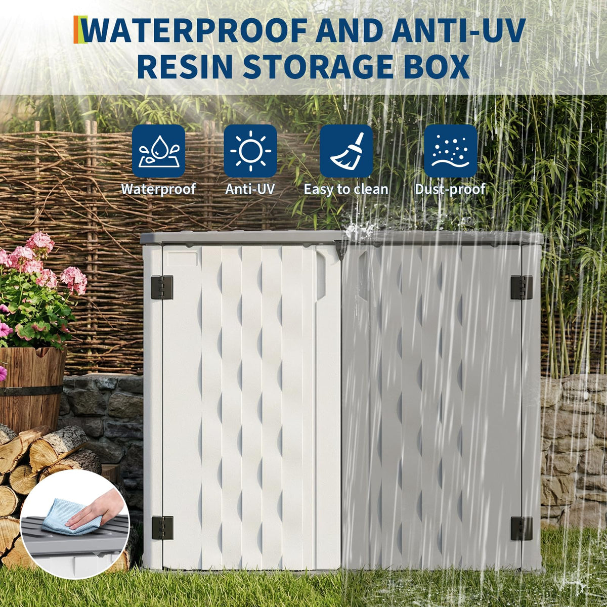 35 Cu ft Outdoor Storage Cabinet, Waterproof Outdoor Resin Storage Box, Outdoor Trash Can Storage for Patio Tools, Sofa Cushion, Lawn Mower and Garbage Cans