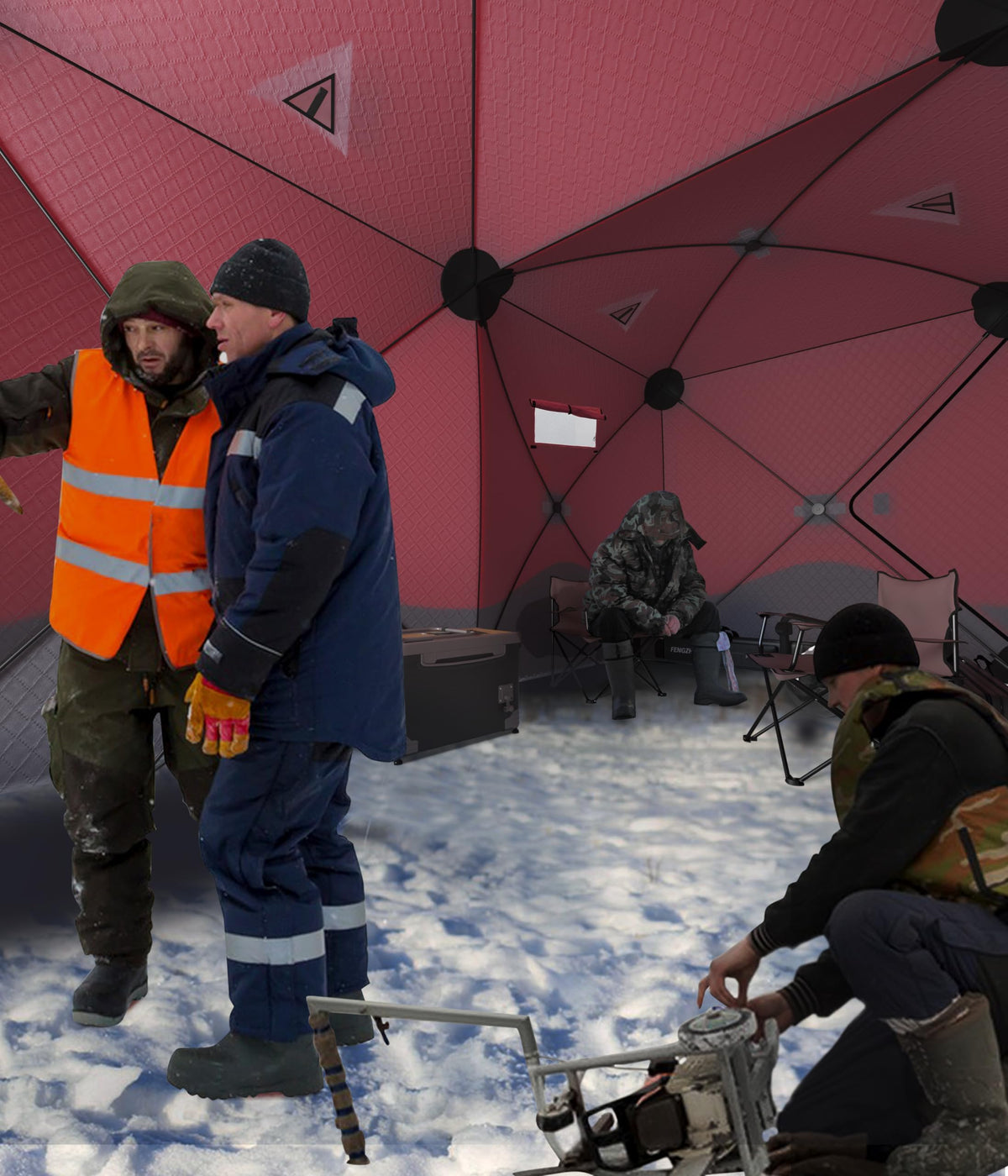 GarveeLife Ice Fishing Insulated Tent, 7-8 Person Shelter Large Pop-Up Portable Hub-Style Ice Fishing Shelter, 68 Square Feet of Fishable Area