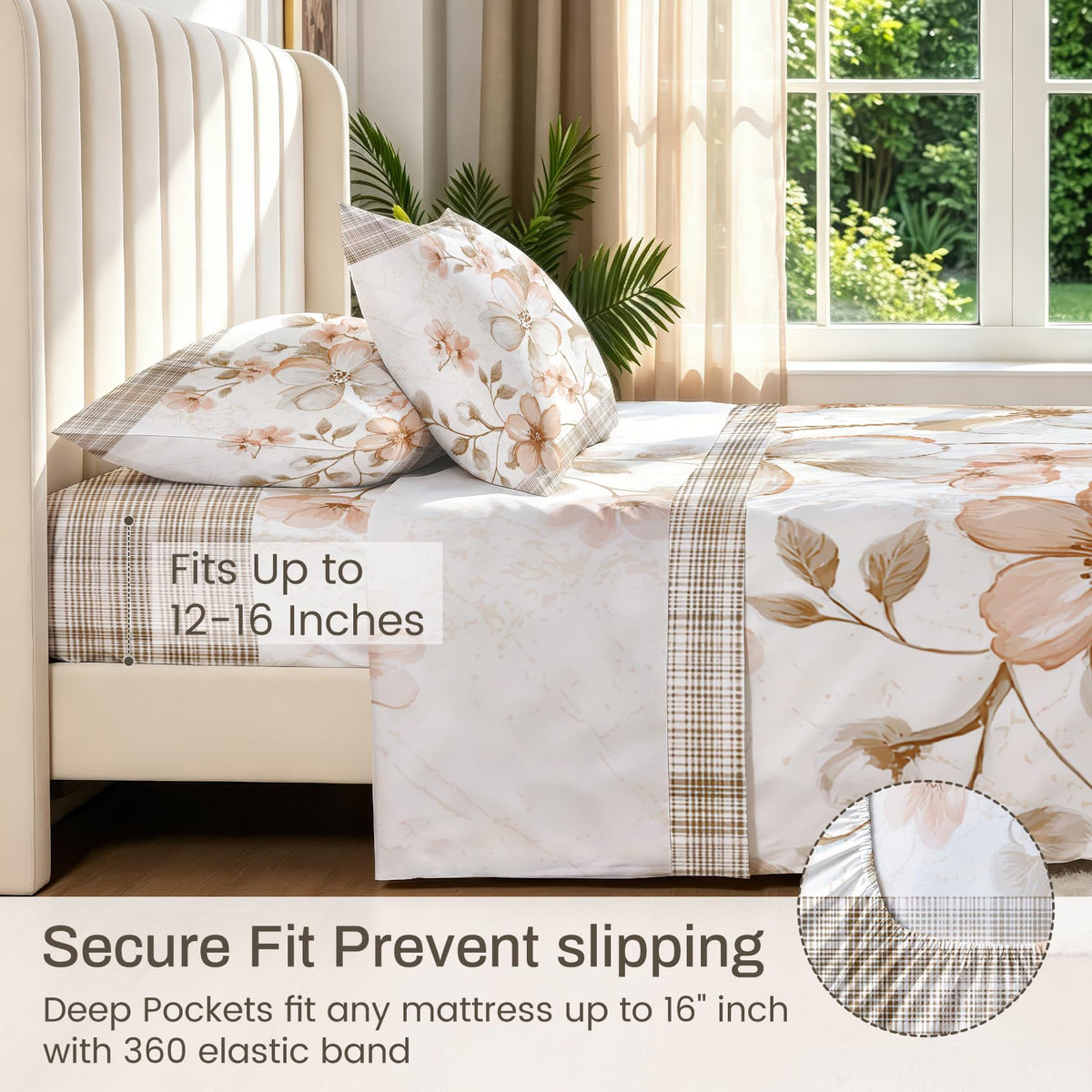 Plaid and Floral Full Sheet Set Farmhouse Flat Fitted Sheet Sets